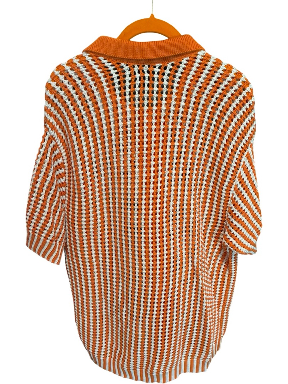Orange Crochet polo sweater. EUC - Picture 5 of 8